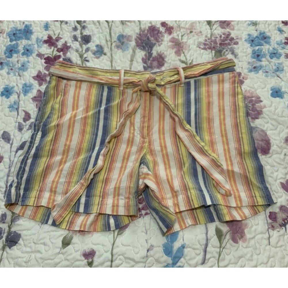 Loft Multi-Colored Striped Shorts Size 2 w/Tie Belt